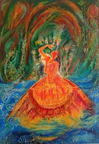 Women in Nature –16, Oil Pastels on Thick Paper, 44 cm X 63 cm, 2022